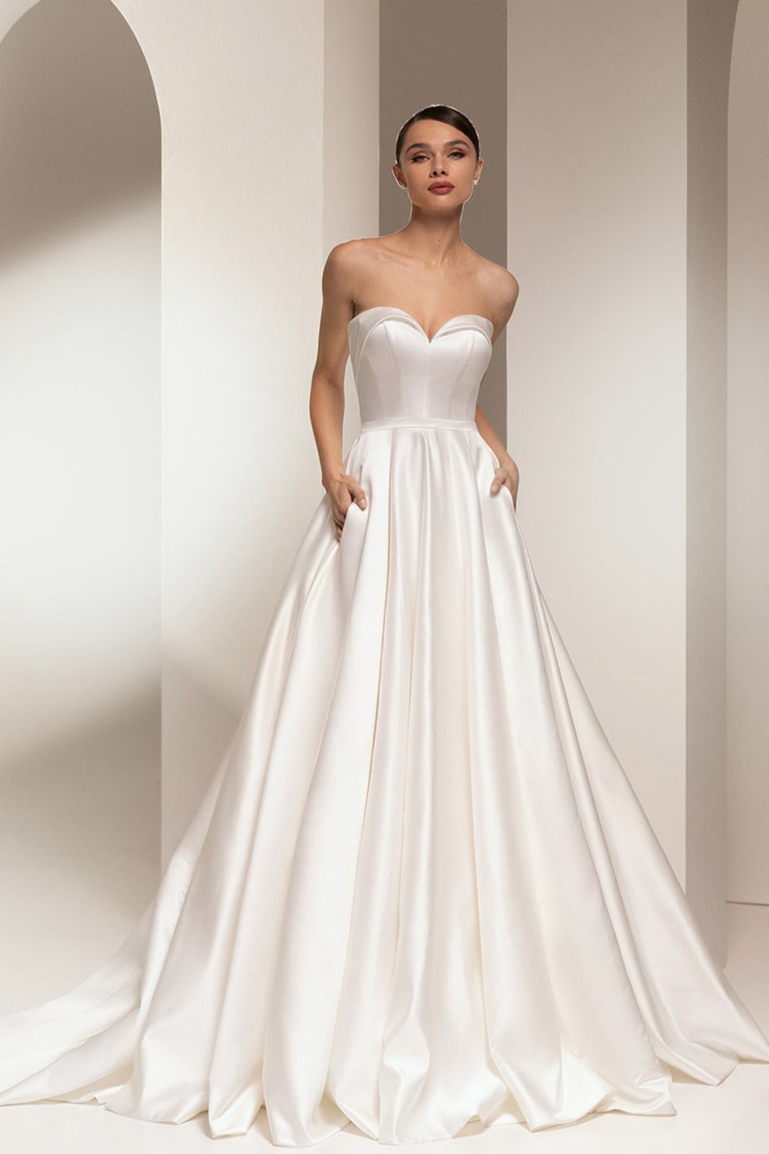 Simple Strapless Satin A Line Wedding Dress - Adilia Simple Strapless Satin A Line Wedding Dress - Adilia