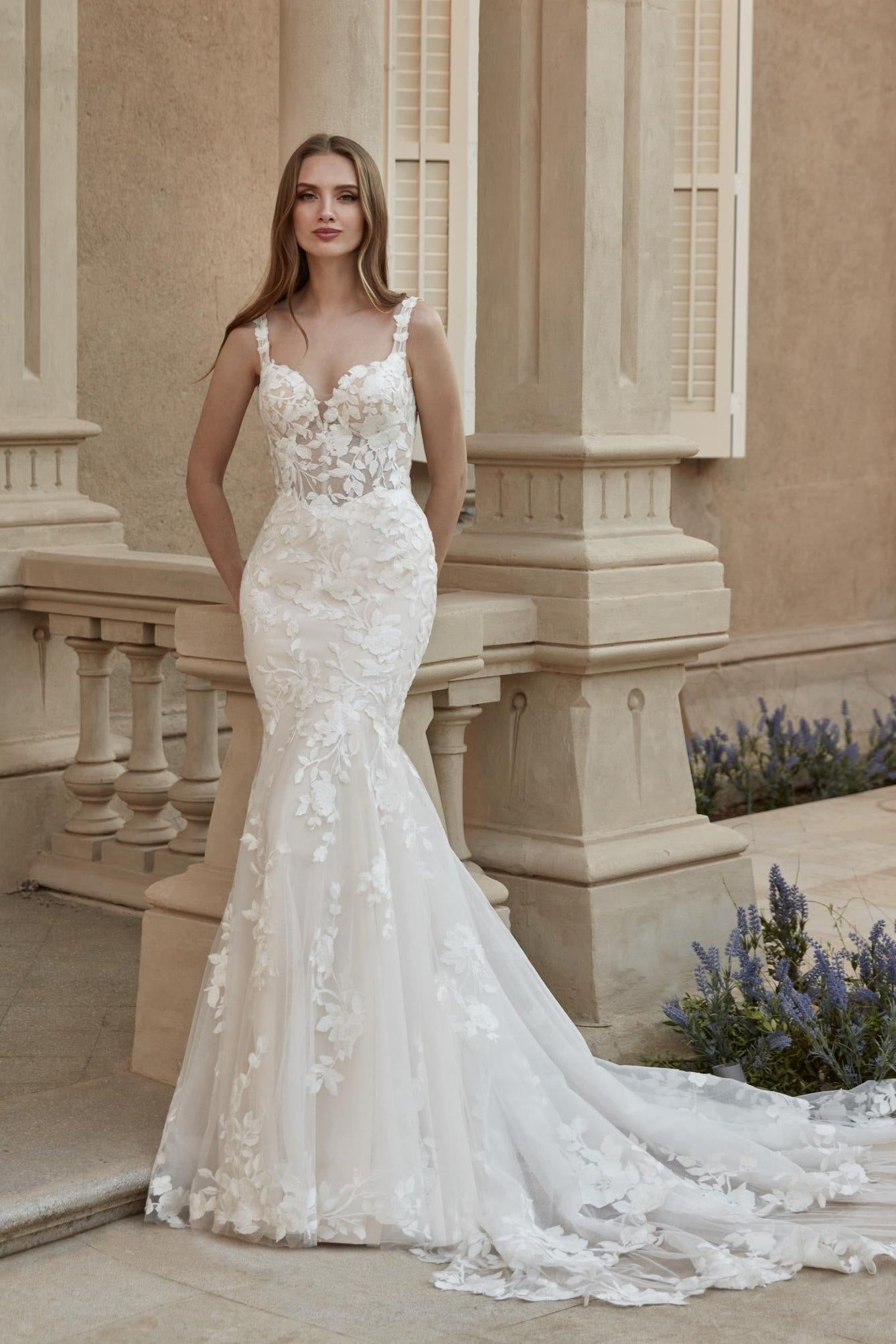 Drop Waist Floral Lace Mermaid Wedding Dress - Rossy Drop Waist Floral Lace Mermaid Wedding Dress - Rossy