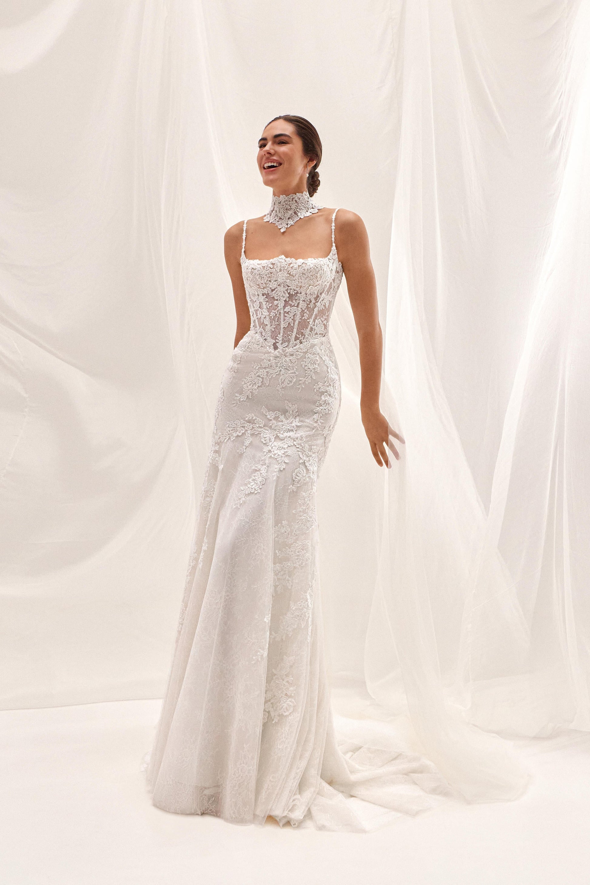 Lace Fit & Flare Wedding Dress with Square Neckline
