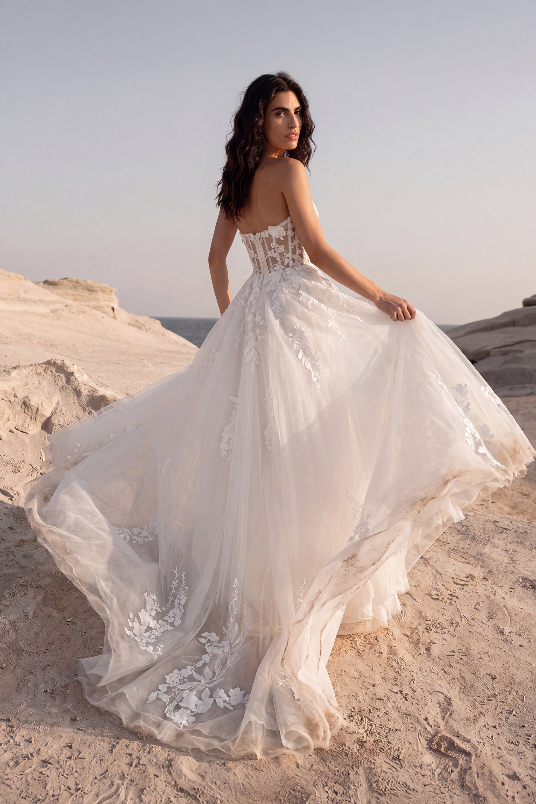 Strapless Floral Lace A-Line Wedding Dress