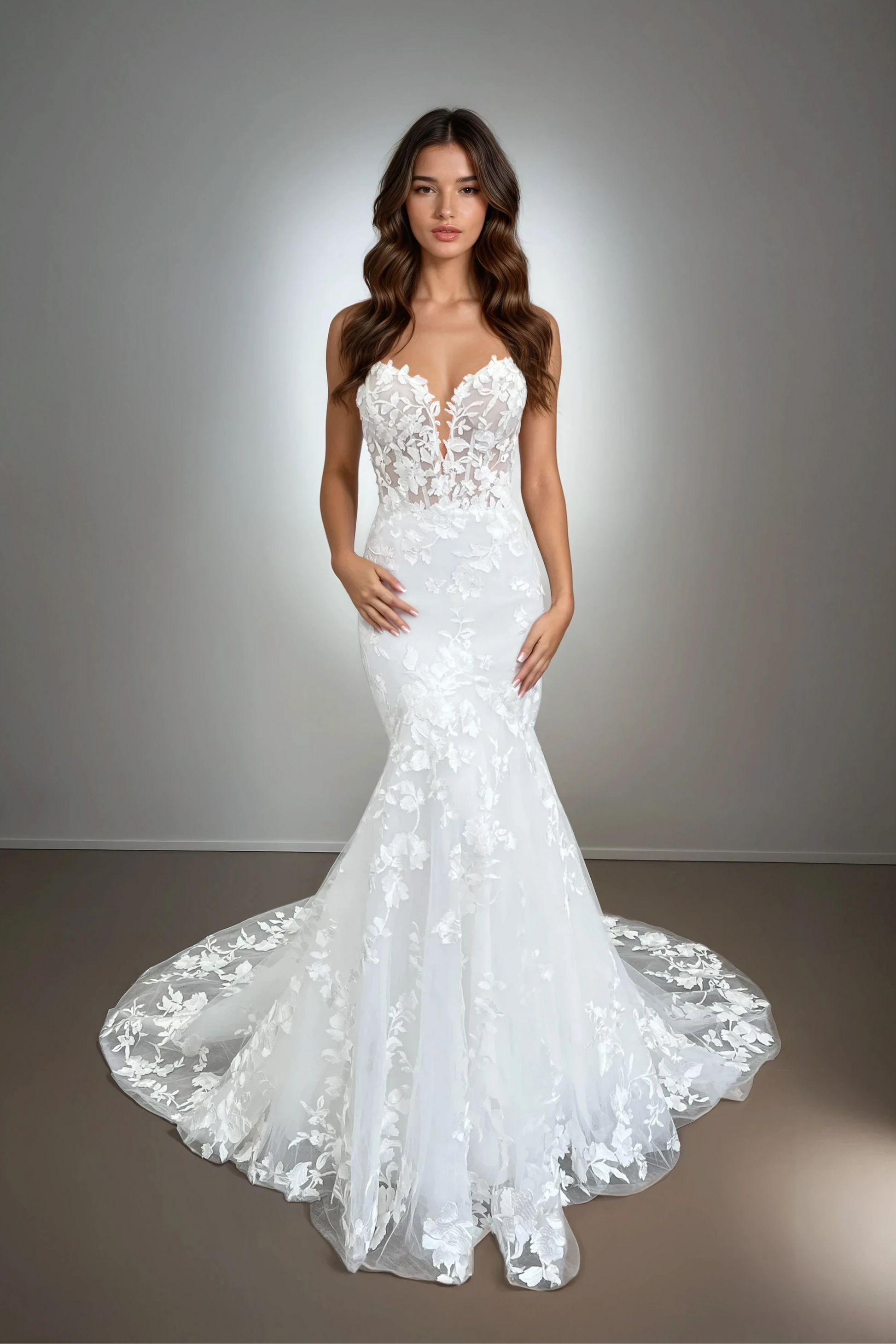 Strapless Floral Lace Mermaid Wedding Dress - Flora Strapless Floral Lace Mermaid Wedding Dress - Flora