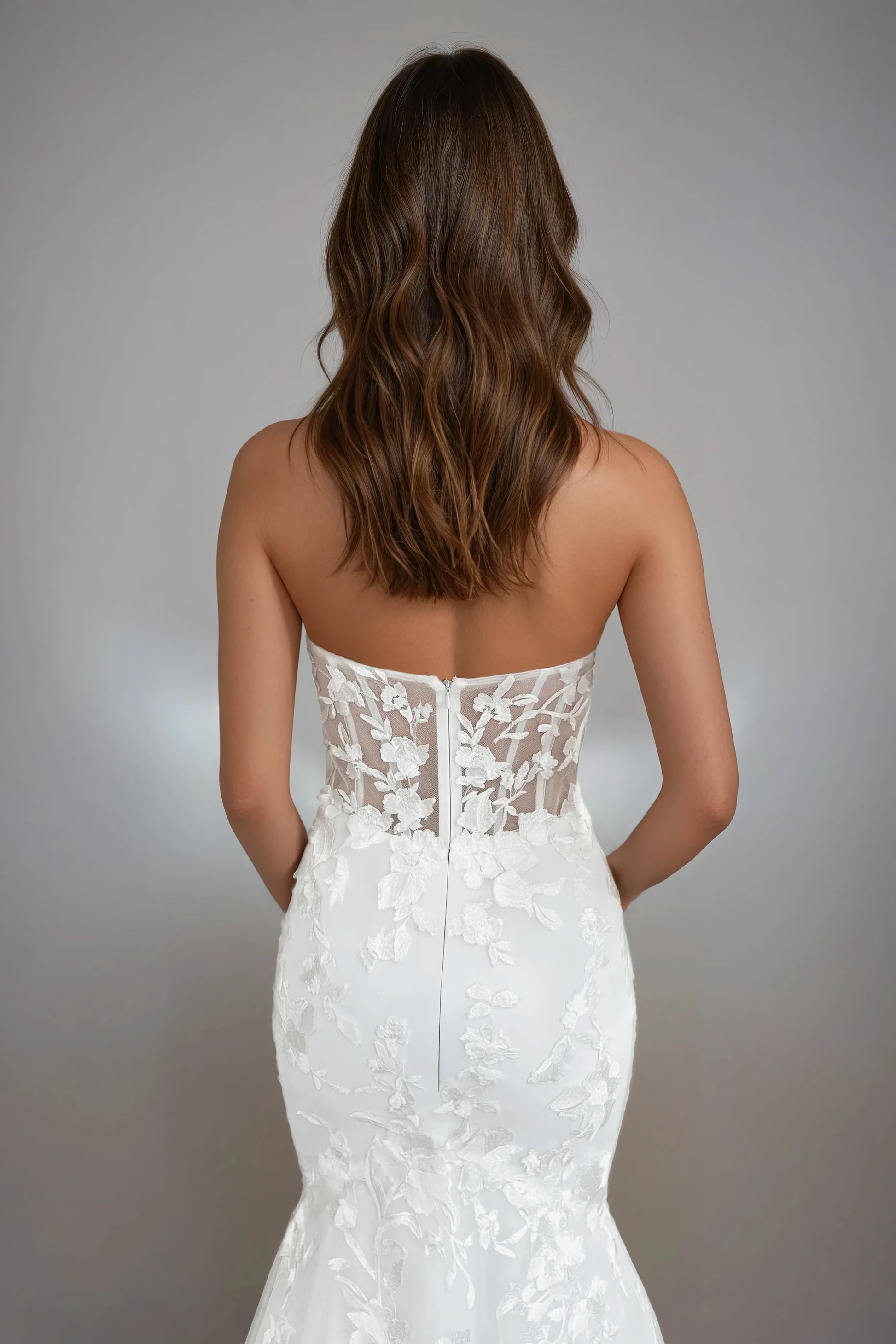 Strapless Floral Lace Mermaid Wedding Dress
