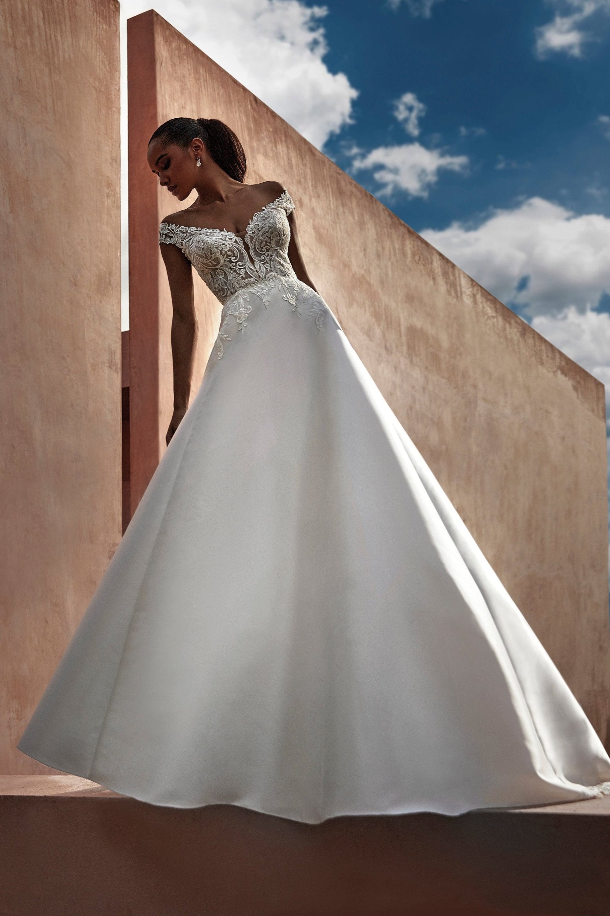 Mikado A Line Wedding Dress With Lace Train - Rosewood Mikado A Line Wedding Dress With Lace Train - Rosewood