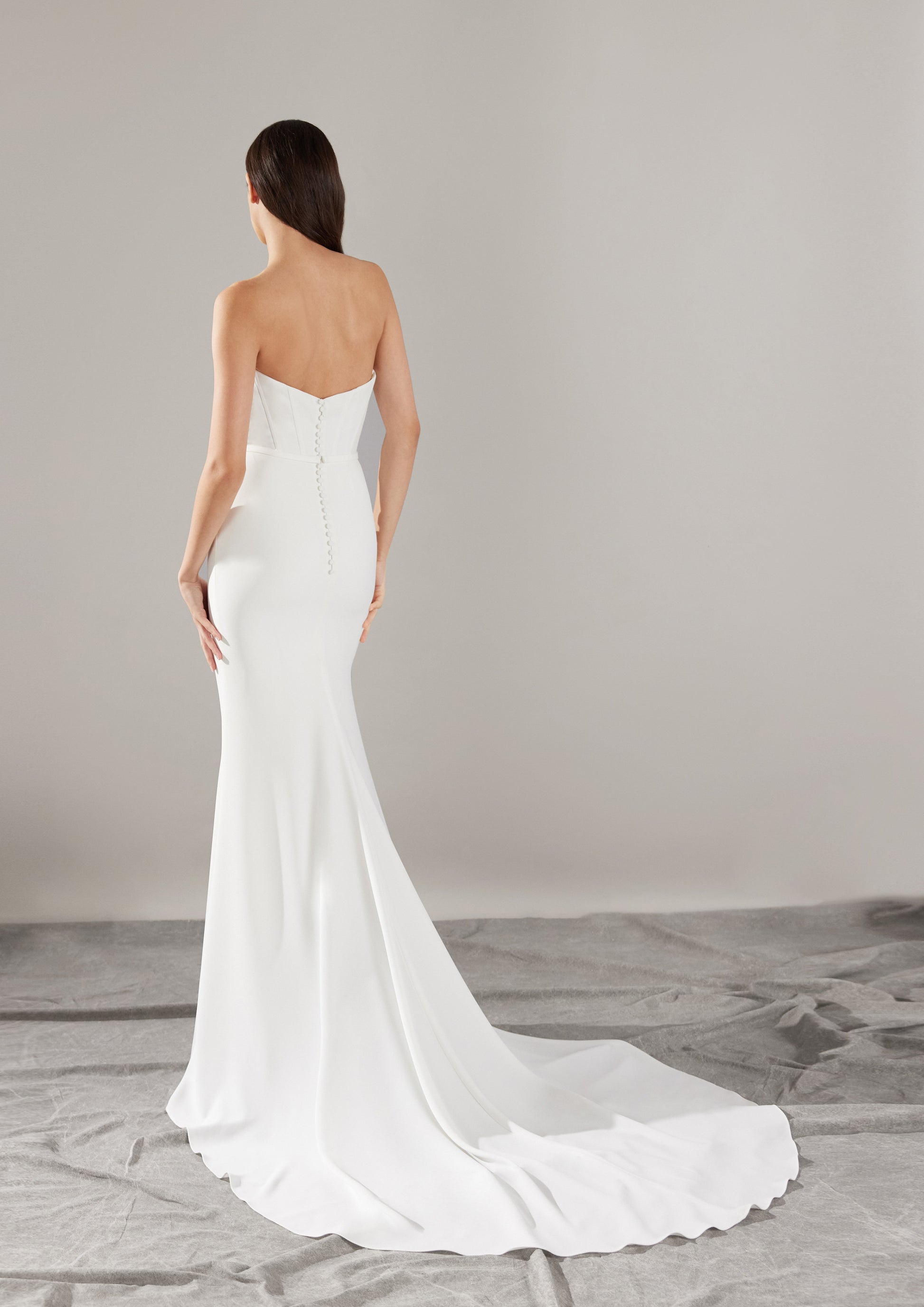 Crepe Mermaid Wedding Dress With Exposed Boning Crepe Mermaid Wedding Dress With Exposed Boning