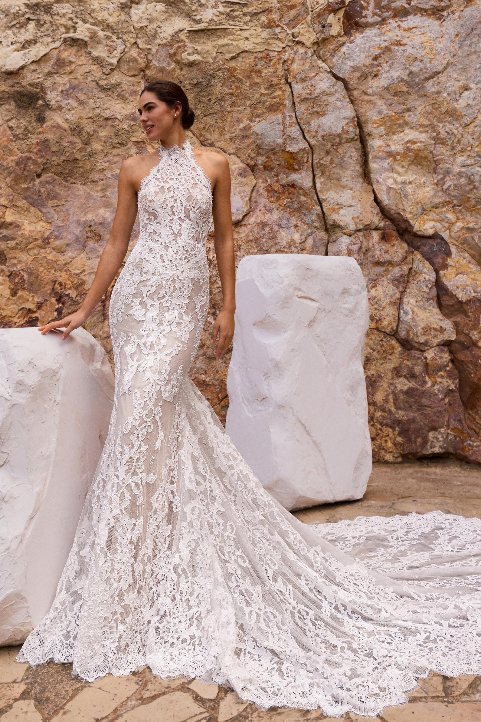 wedding dress halter neck lace Corded Mermaid with Keywordshalter lace wedding dress Long Sleeve Corseted Mini Color:819black 7017blue Sale:Regular
