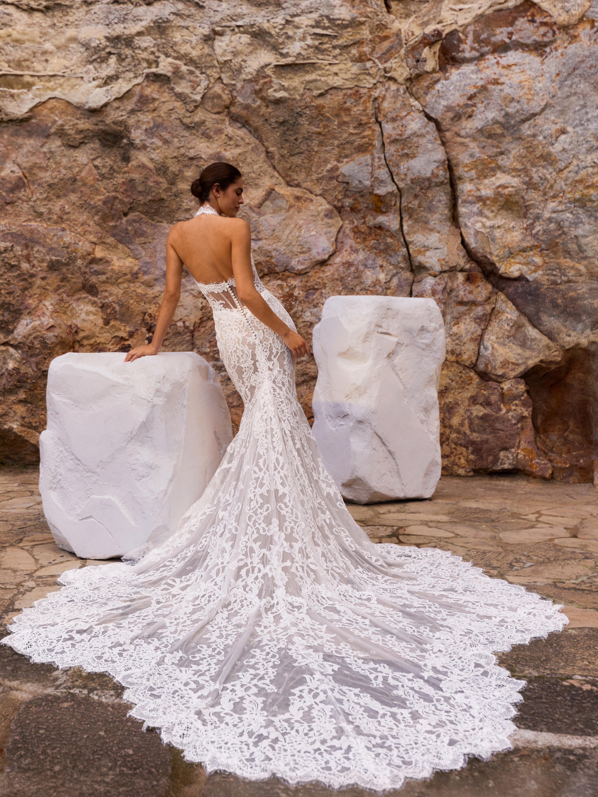 Corded Lace Mermaid Wedding Dress with Halter Neck